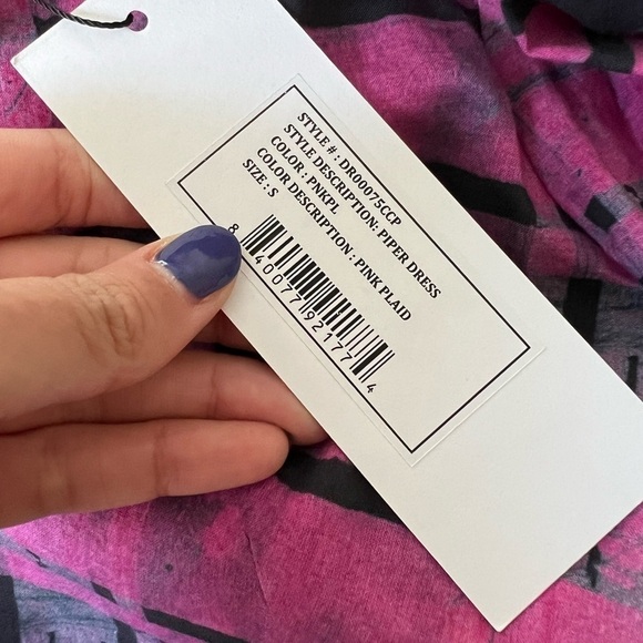 NWT RHODE Piper Plaid Ruched Cotton Purple Mini Dress Sz S - Picture 5 of 6